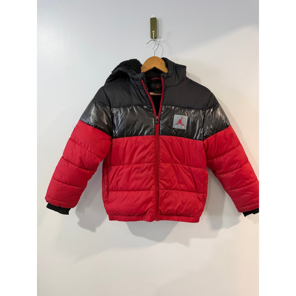 Jordan Air Kids Puffer Jacket Red Black Coat Medium